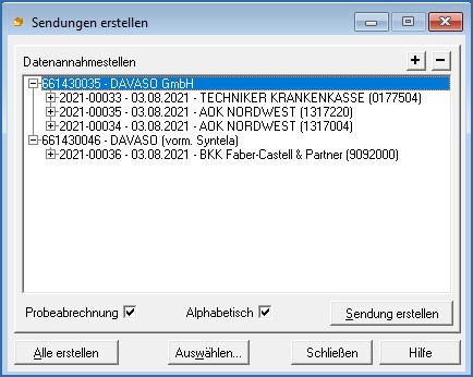 Sendungen erstellen ausgeklappt