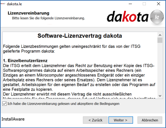 dakota Lizenzvereinbarung
