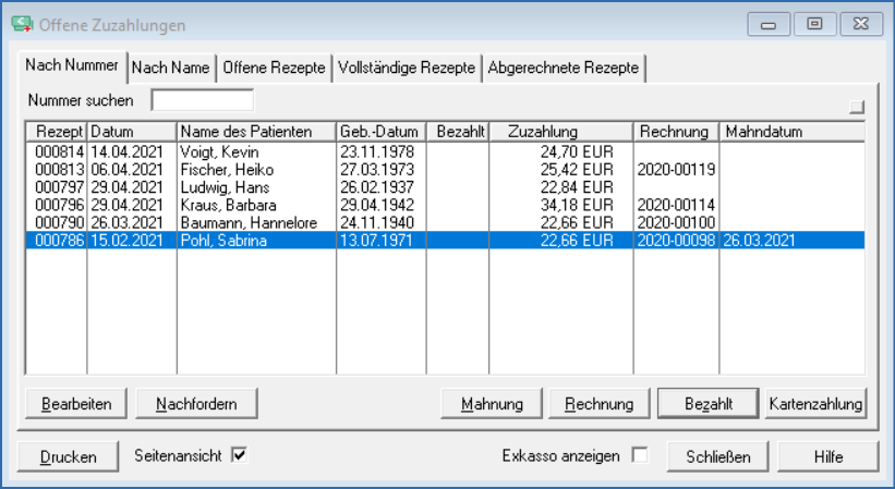Offene Zuzahlungsliste