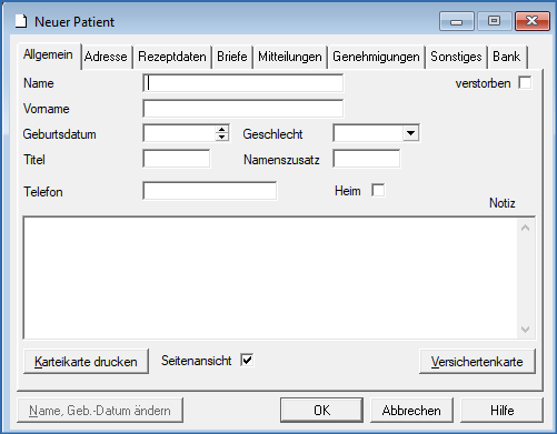 Fenster Patientendaten