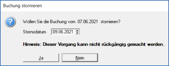 Fenster Buchung stornieren