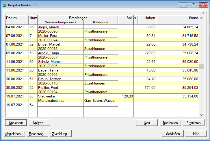 Register Buchung speichern