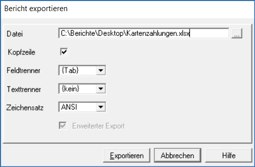 Exporteinstellungsfenster