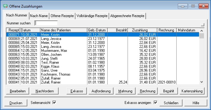 Fenster offene Zuzahlungen nach Nummer