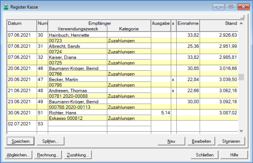 Kontoregister Kasse