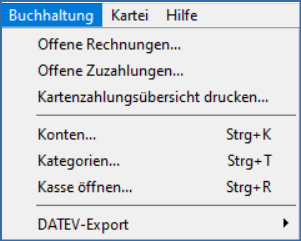 Übersicht Menü Buchhaltung