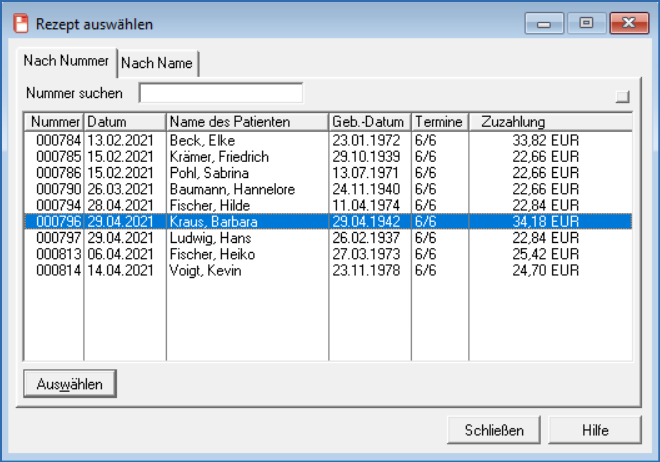 Fenster Rezept auswählen