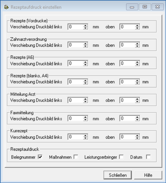 Rezeptaufdruck einstellen