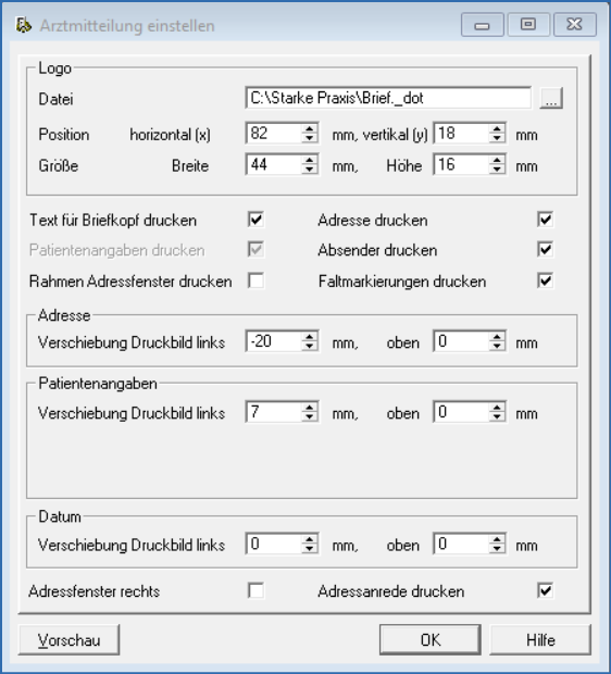 Einstellung Arztmitteilung