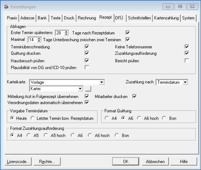 Registerkarte Rezept