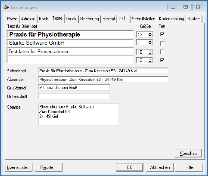 Registerkarte Texte