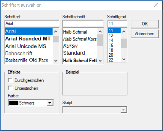 Fenster Schriftarteinstellung