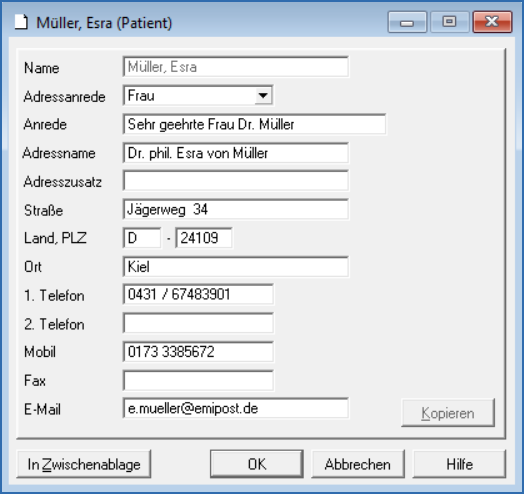 Fenster Adressen Patient