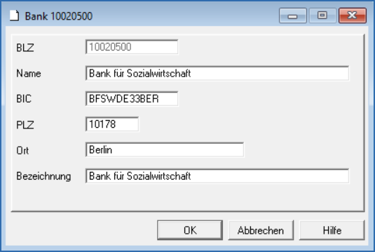 Fenster Bankleitzahlen Bearbeiten