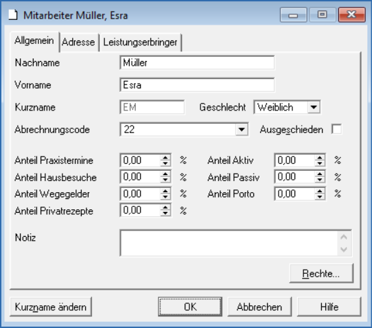 Fenster Mitarbeiter bearbeiten