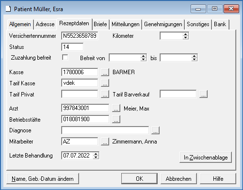 Register Patient Rezeptdaten