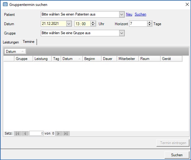Gruppentermin suchen Fenster