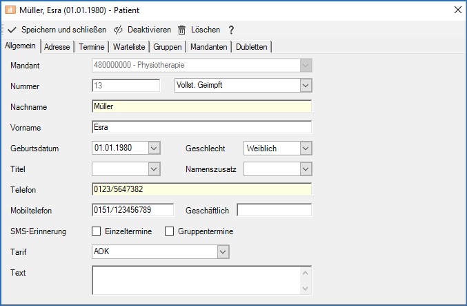 Patient Mobilfunknummer