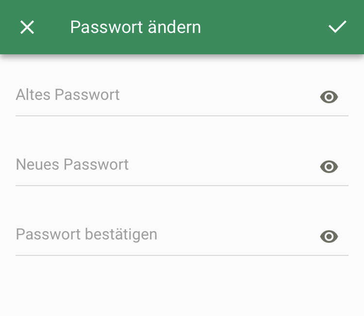Screenshot App Einstellungen Passwort ändern Eingabe