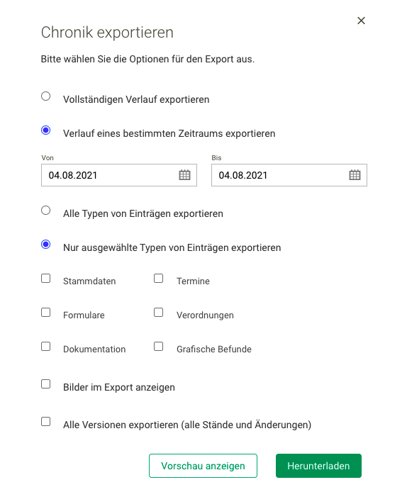 Screenshot Lupe Dokumente Button exportieren