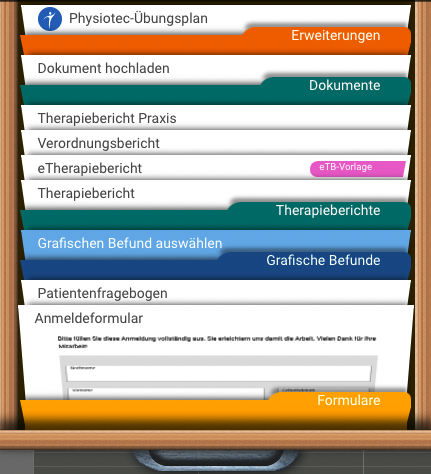 Screenshot Lupe Stammdaten Button Formulare Formularschublade mit eTherapiebericht