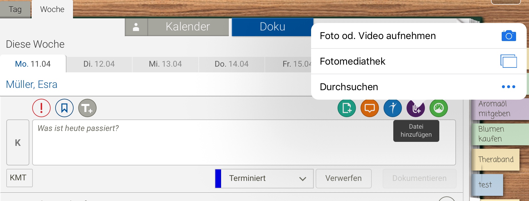 Screenshot Menü Dokumentation Bild oder Datei auswählen