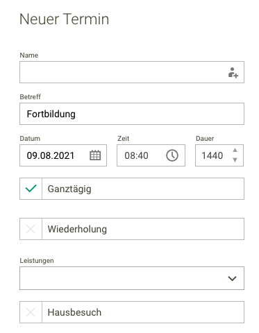 Screenshot Frontoffice Termine Verwaltungstermin anlegen