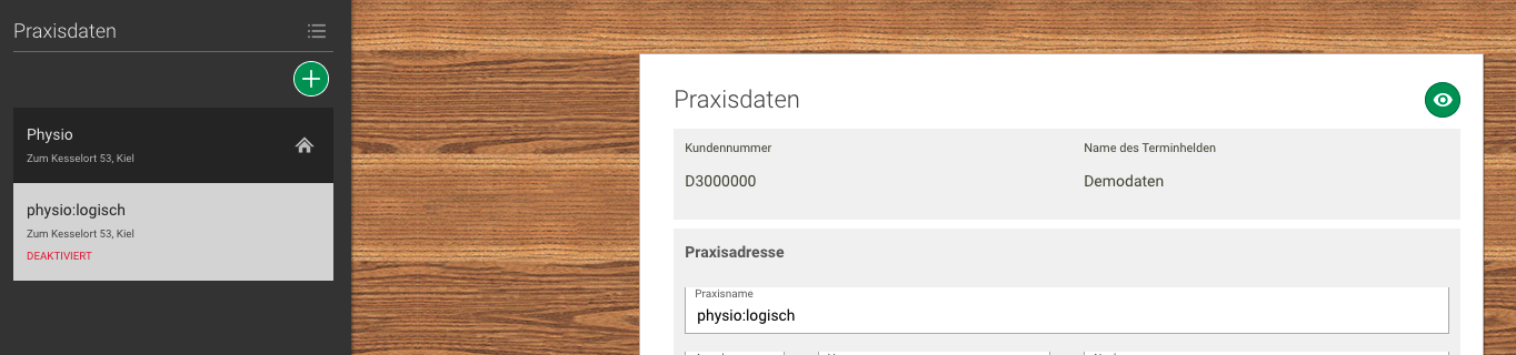 Screenshot Menü Praxisverwaltung Praxisdaten Praxis aktivieren