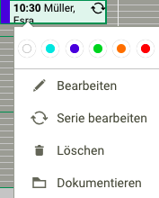 Screenshot Menü Terminplanung dokumentieren Kalender