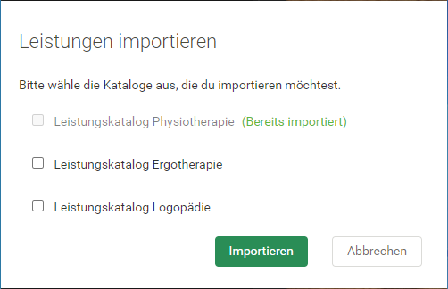 Screenshot Menü Terminplanung Leistungskatalog importieren